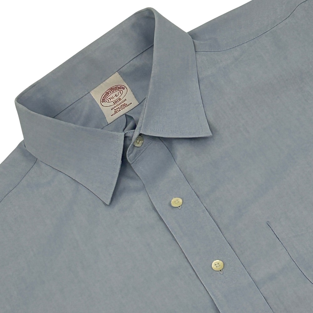 Brooks Brothers Dress Shirt Mens 17.5 36/37 Blue Madison Non-Iron Button Up